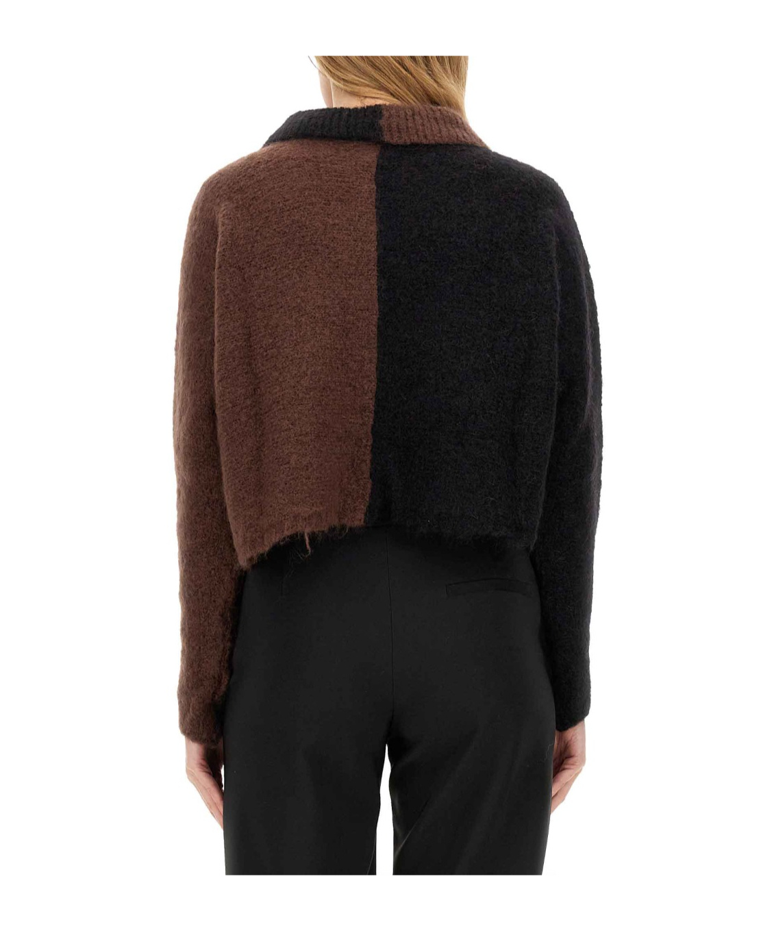 Shop Alysi Two-toned Buttoned Knitted Cardigan In Black
