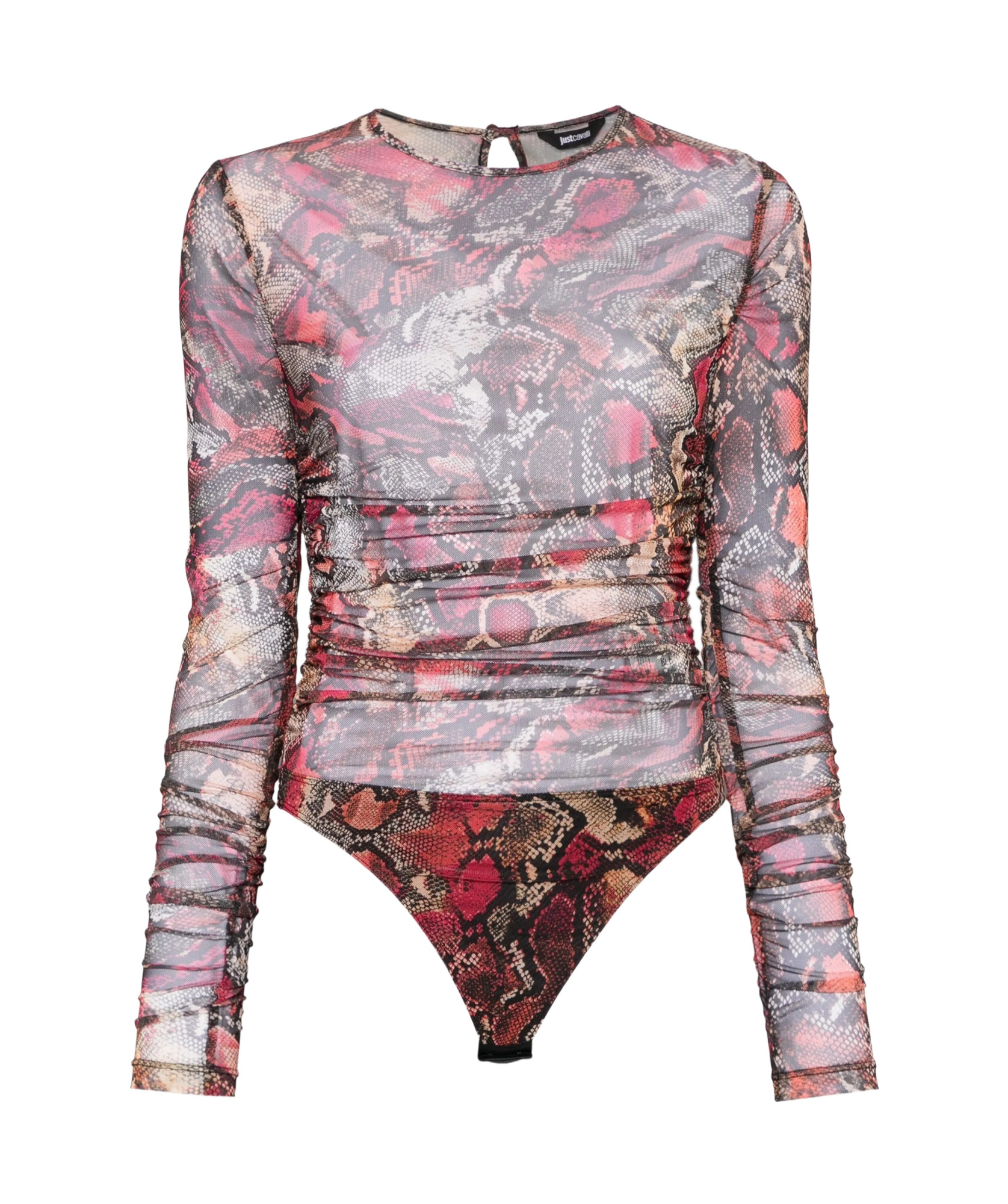 Shop Just Cavalli Pyton-print Tulle Bodysuit In Gray