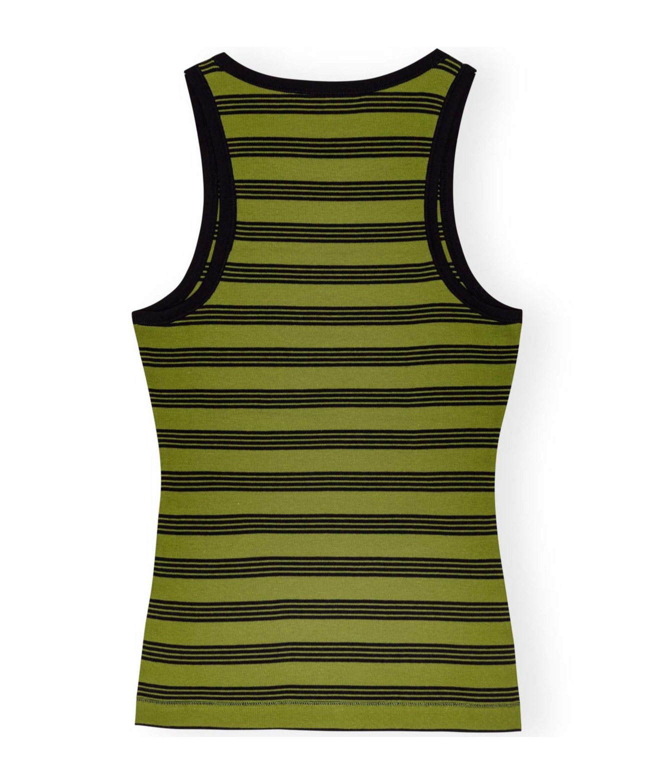 Ganni Striped Soft Cotton Rib Tank Top Golden Cypress In Green