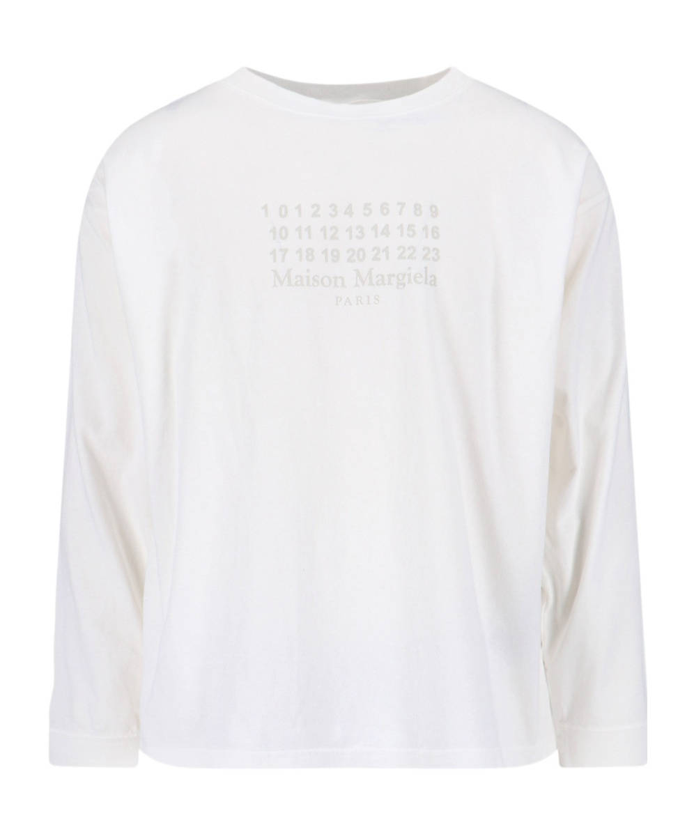 Maison Margiela Long-sleeve Cotton T-shirt With Numeric Logo And Four Stitches In Neutral