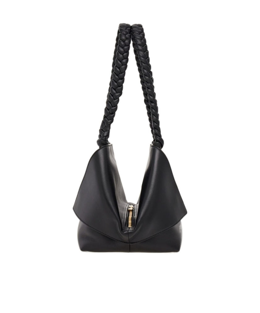 Ferragamo The Scarf Bag Black Shoulder Bag With Braided Handles And Folded Corners In Leather Woman In Black