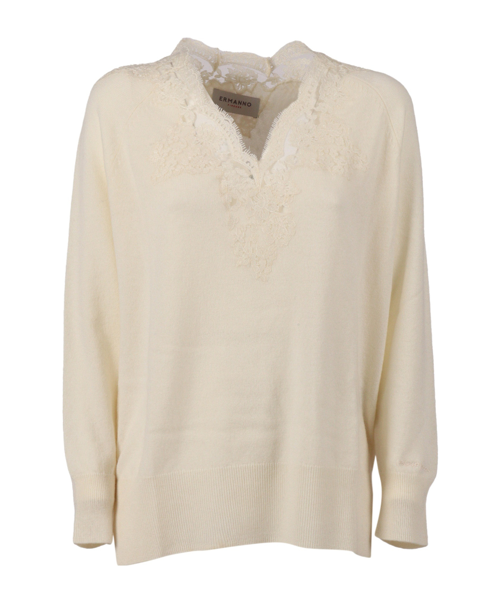 Ermanno Scervino Lace V-neck Sweater In Neutral