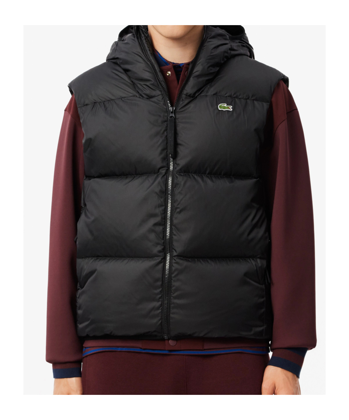 Lacoste Zippered Down Vest In Black