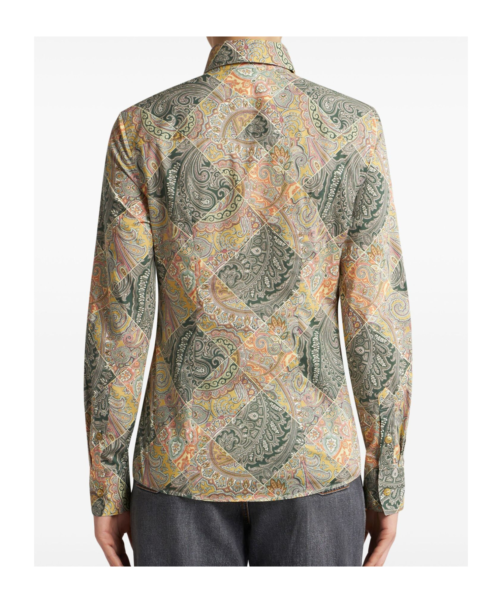 Etro Printed Popeline Shirt With Patchwork Paisley Print In Nude