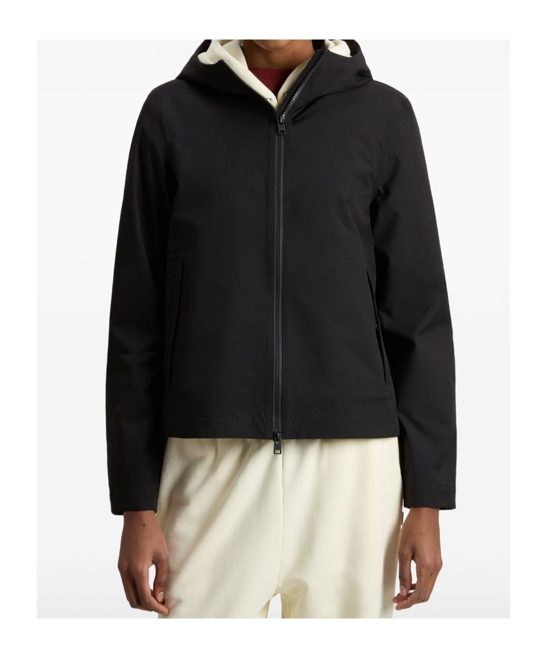 Woolrich Hooded Jacket With Side Slit Pockets In Black
