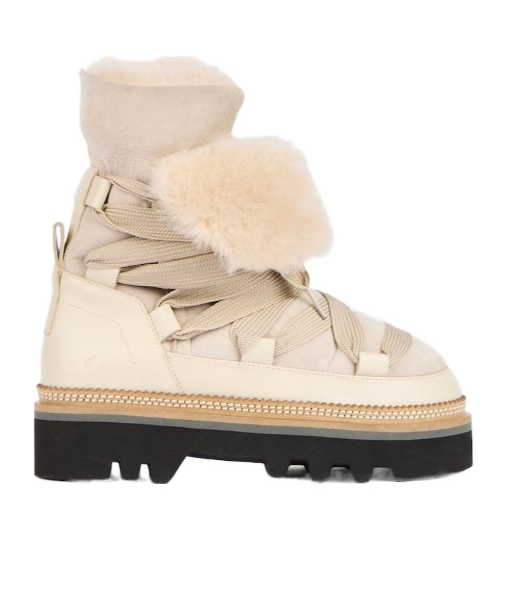 Hogan Beige Sheepskin Ankle Boot In Nude