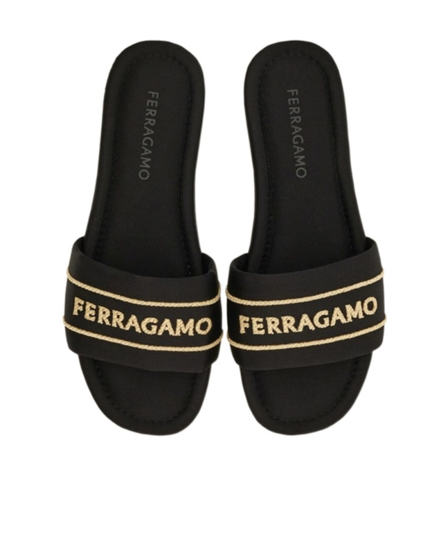 Ferragamo Elegant Satin And Leather Sandals For Women In Black