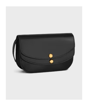 Celine Duo Wallet On Strap In Shiny Calfskin In Black