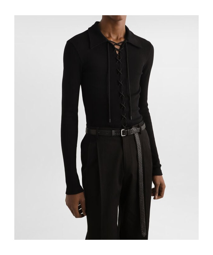 Dolce & Gabbana Dolce  Gabbana Long-sleeved Interlock Jersey Polo Shirt In Black