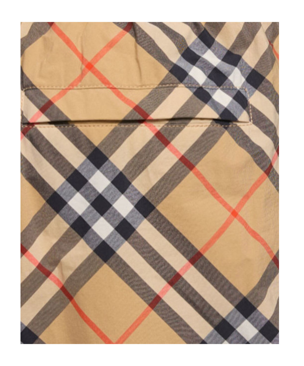 Burberry Beige Swim Trunks With Check Motif In Polyamide Man In Brown