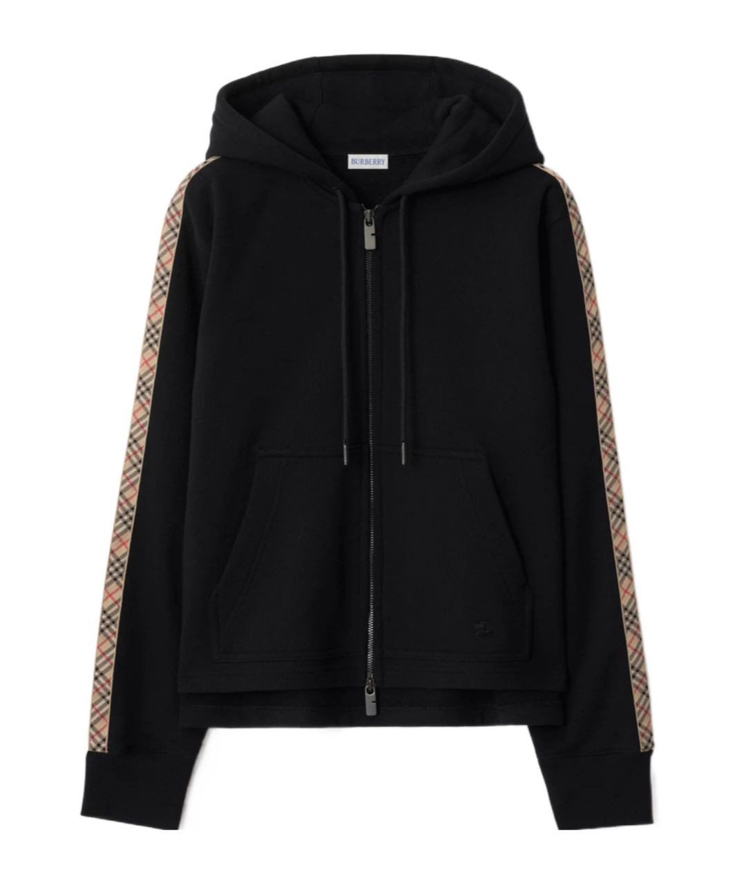 Burberry Check Trim Cotton Zip Hoodie In Black