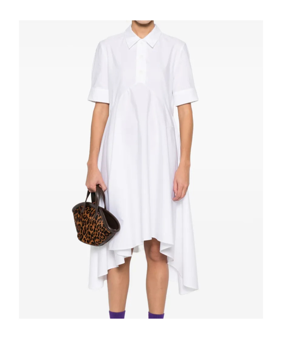 Marni Asymmetrical Cotton Dress Featuring Gathered Detail In White