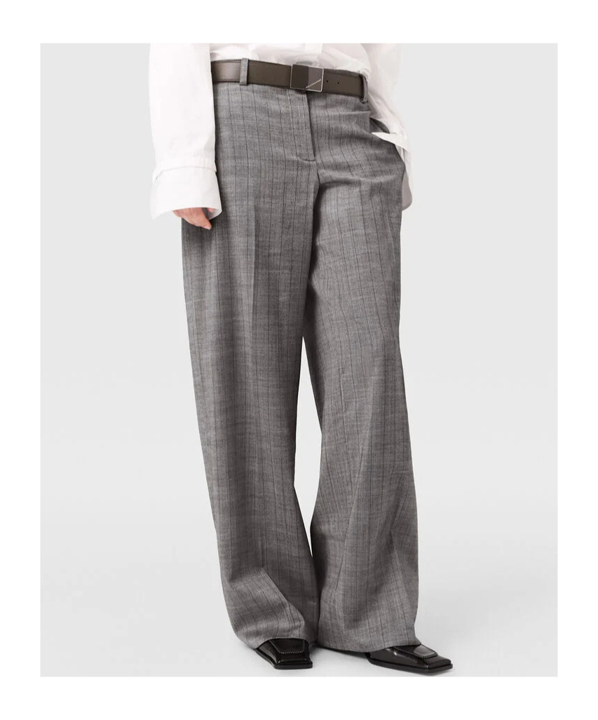 Stella Mccartney Pinstripe Pleated Straight-leg Trousers In Gray