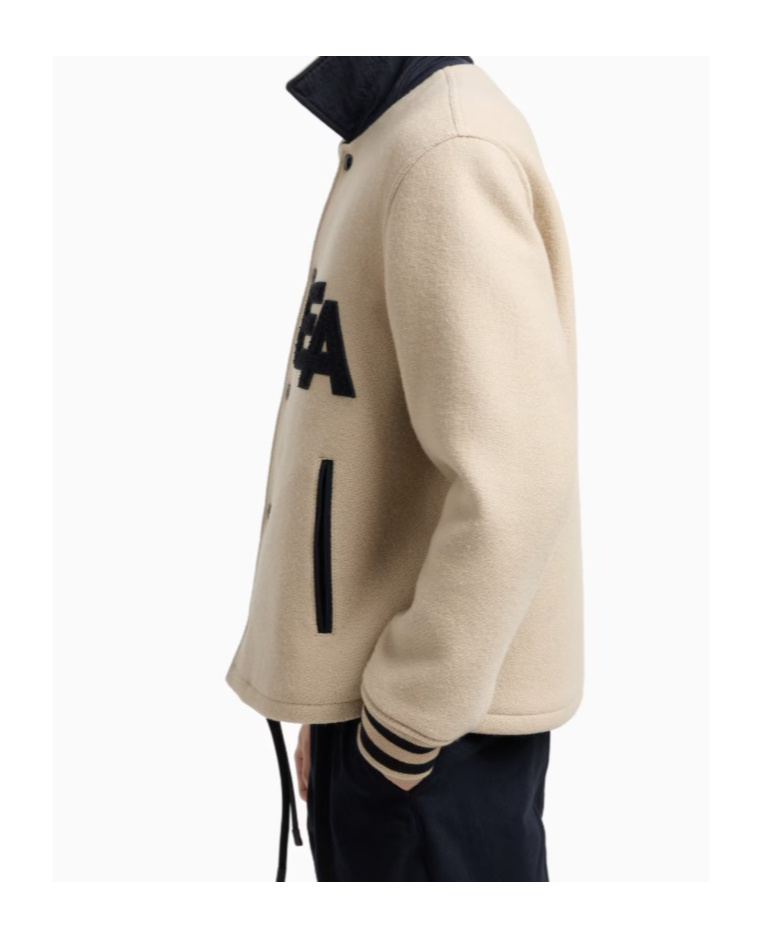 Emporio Armani Blouson With Press Studs In Wool Cloth With An Oversized Ea Patch In White