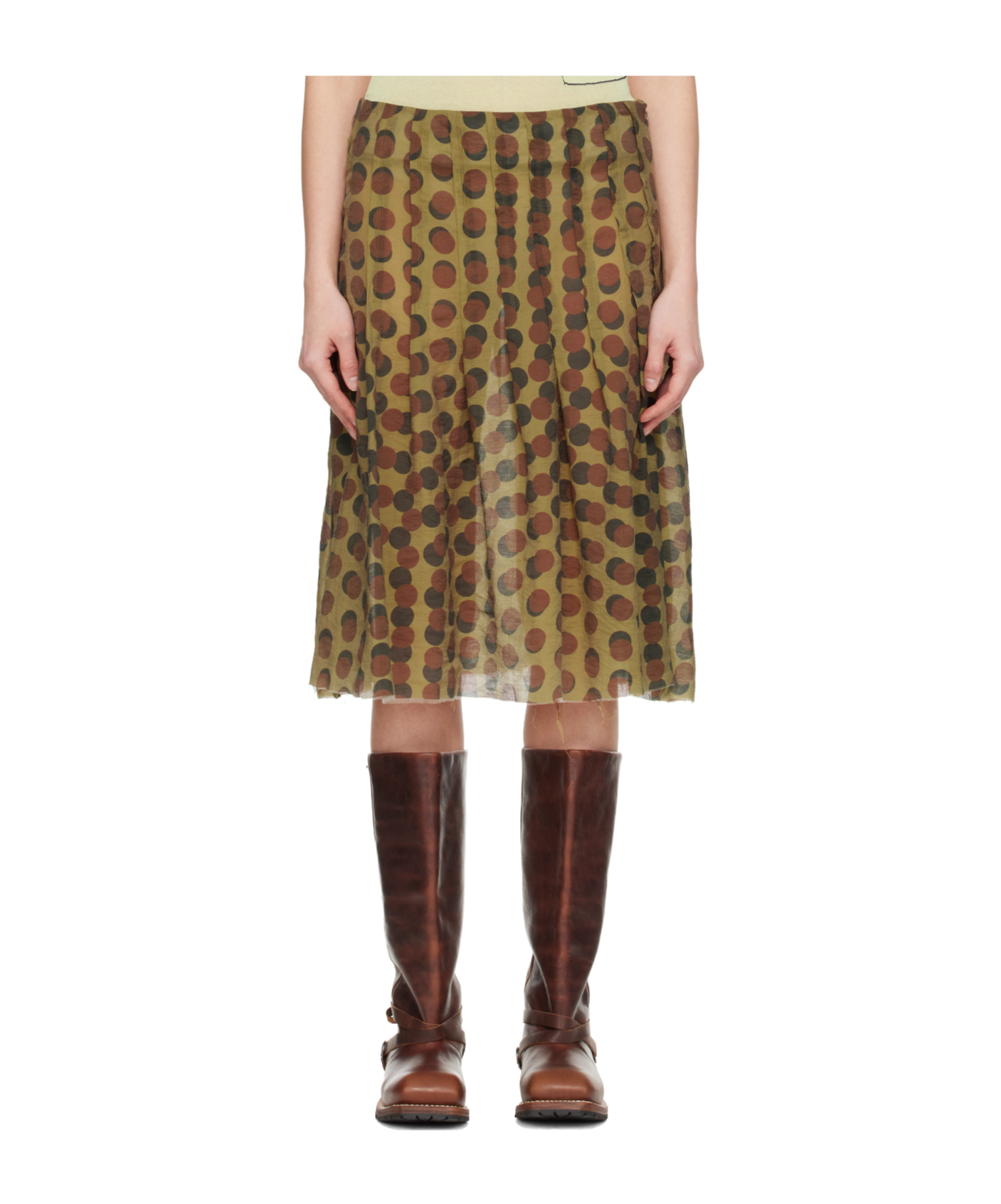 Edward Cuming Optical Pleated Midi Skirt In Brown