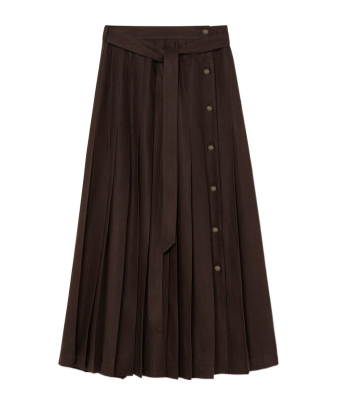 Loro Piana Yasmina Belted Pleated Linen-twill Wrap Skirt In Carob Bean