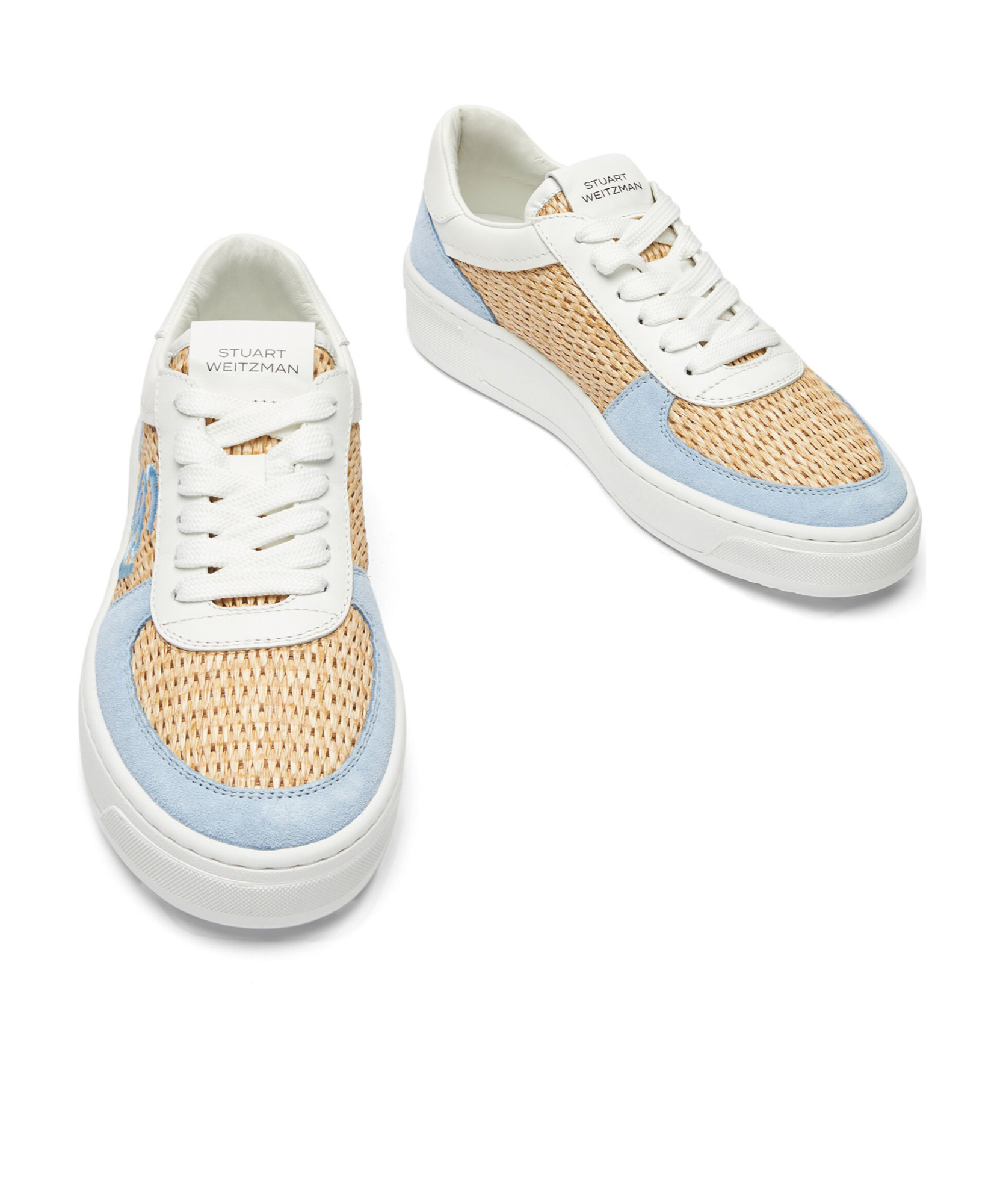 Stuart Weitzman Courtside Panelled Raffia Sneakers In White