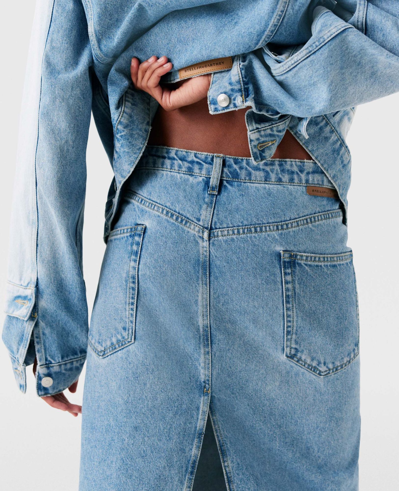Stella Mccartney Contrast-color Paneled Denim Skirt In Blue