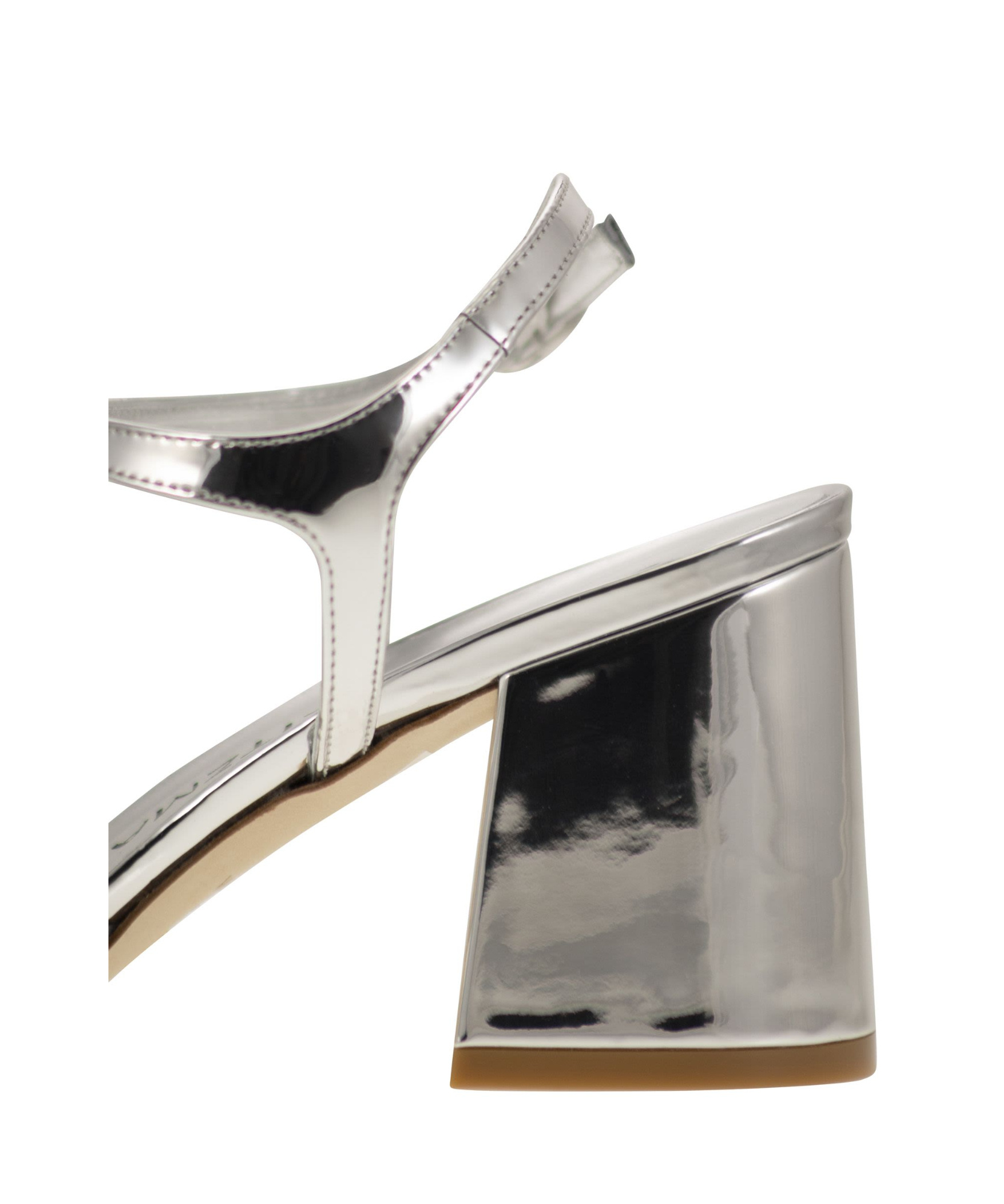 Stuart Weitzman Minimalist Flareblock 85 Mirrored Leather T-sandal In White