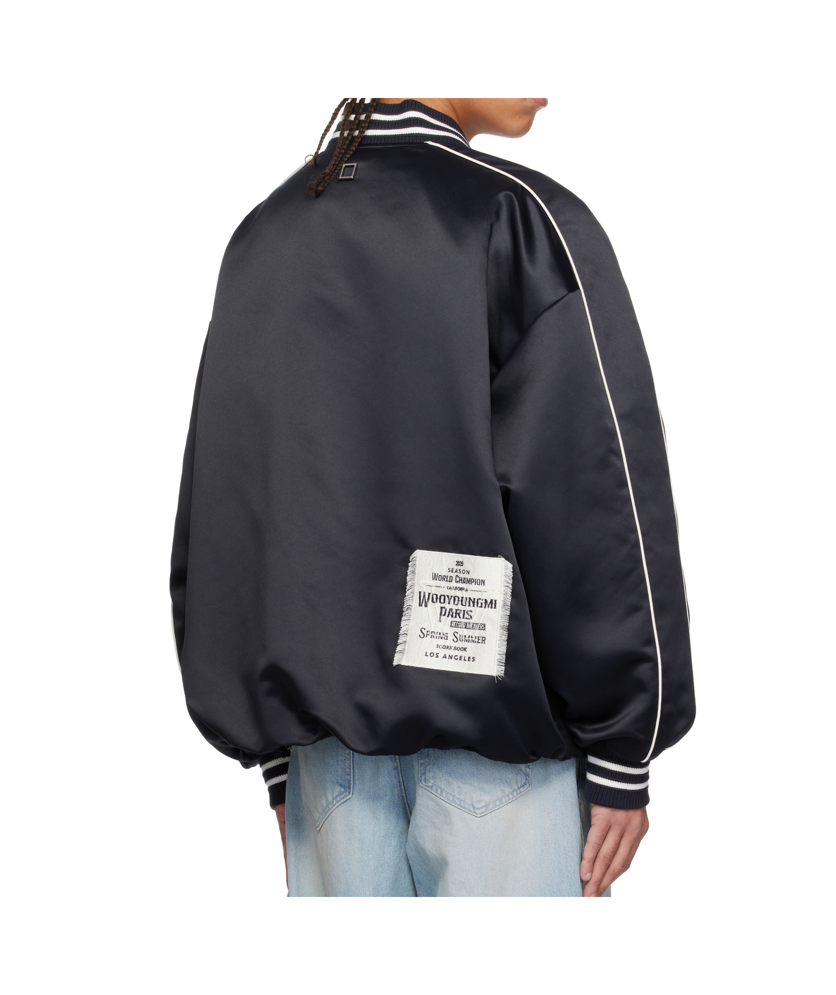 Wooyoungmi Navy Embroidered Patch Varsity Bomber Jacket In Black