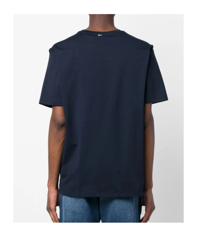 Herno Men Navy Blue Round Neck Logo T-shirt, M Luxury T-shirts For Men Darveys