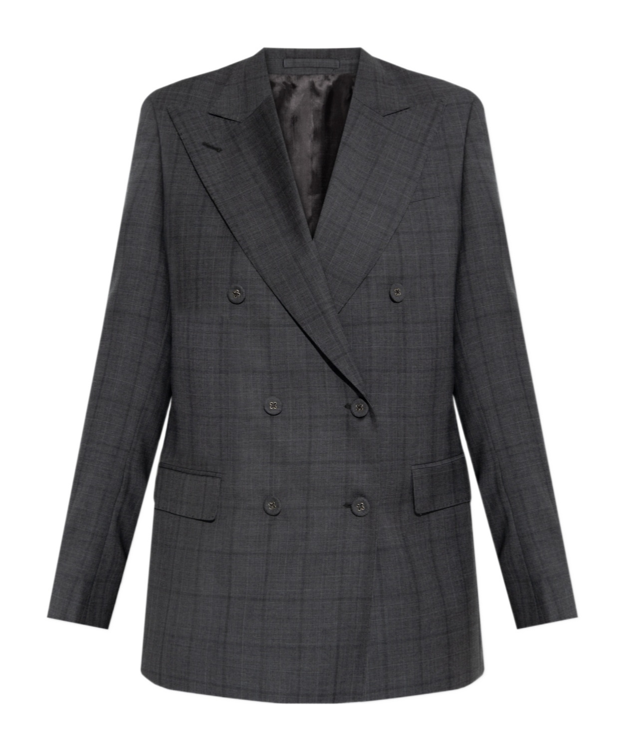 Officine Generale Double-breasted Checked Blazer In Black
