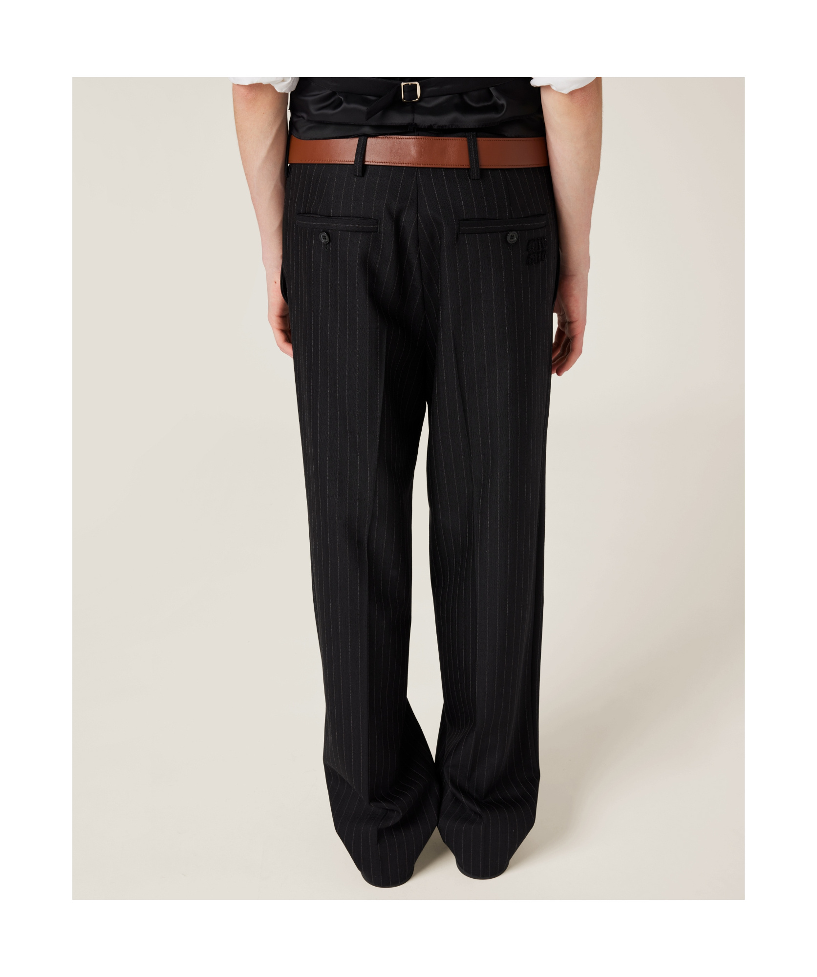 Miu Miu Pinstripe Straight Casual Pants In Black