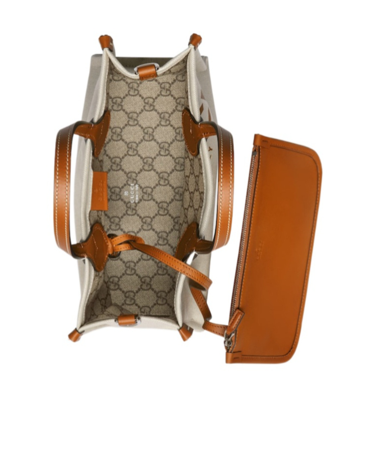 Gucci Shopper Aus Canvas Mit Logo-print In White
