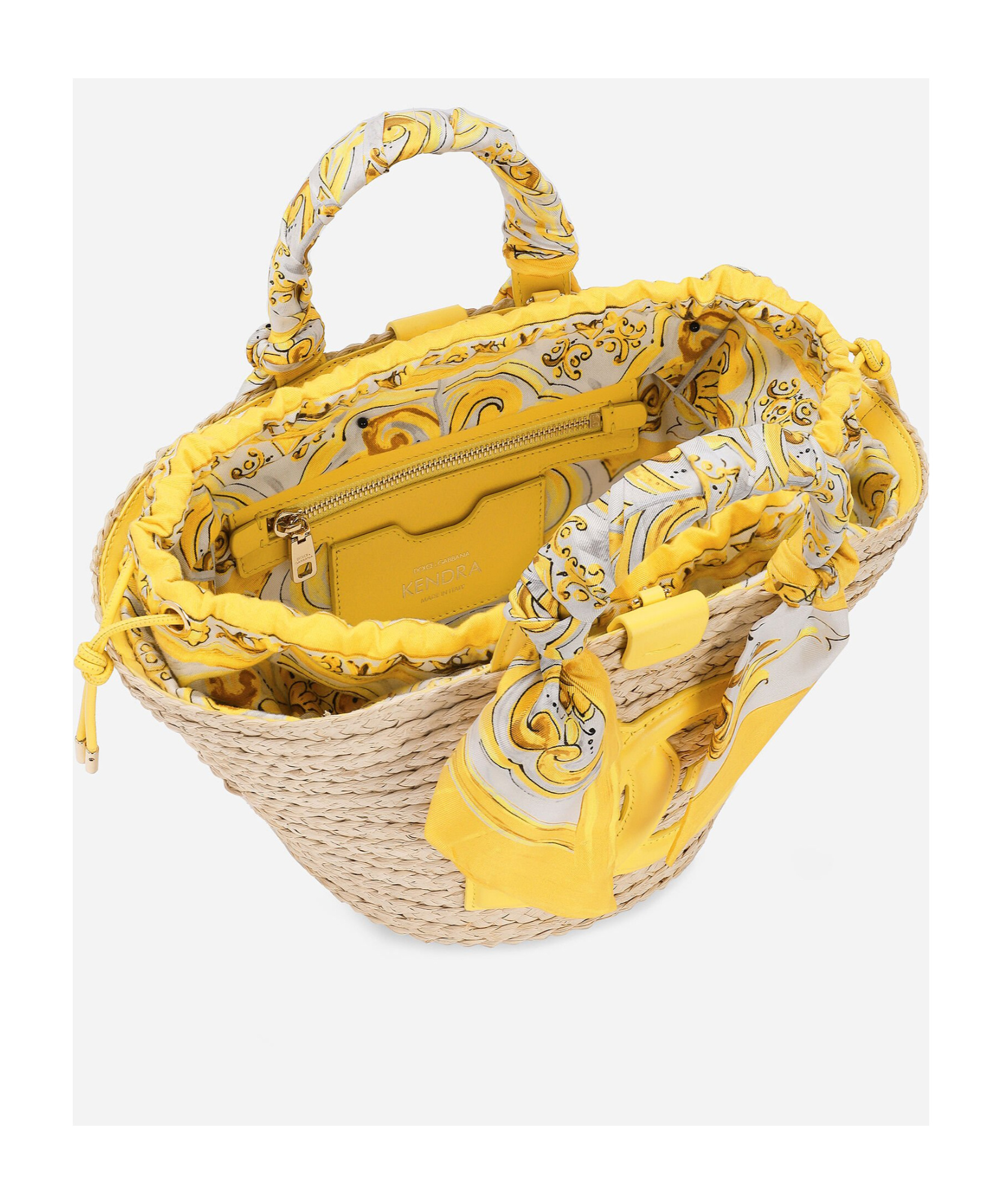DOLCE & GABBANA SMALL KENDRA STRAW TOTE BAG