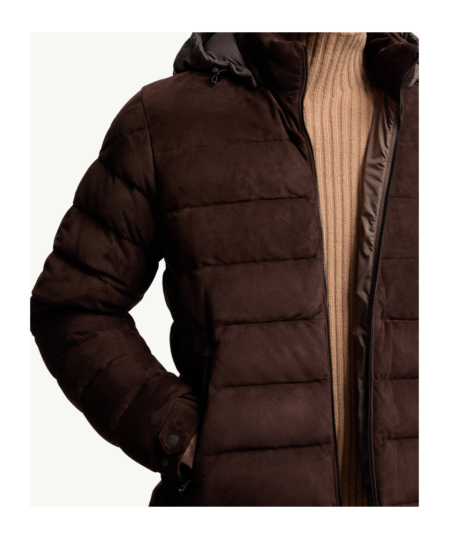 Moncler Arneb Hooded Suede Short Down Jacket In Brown