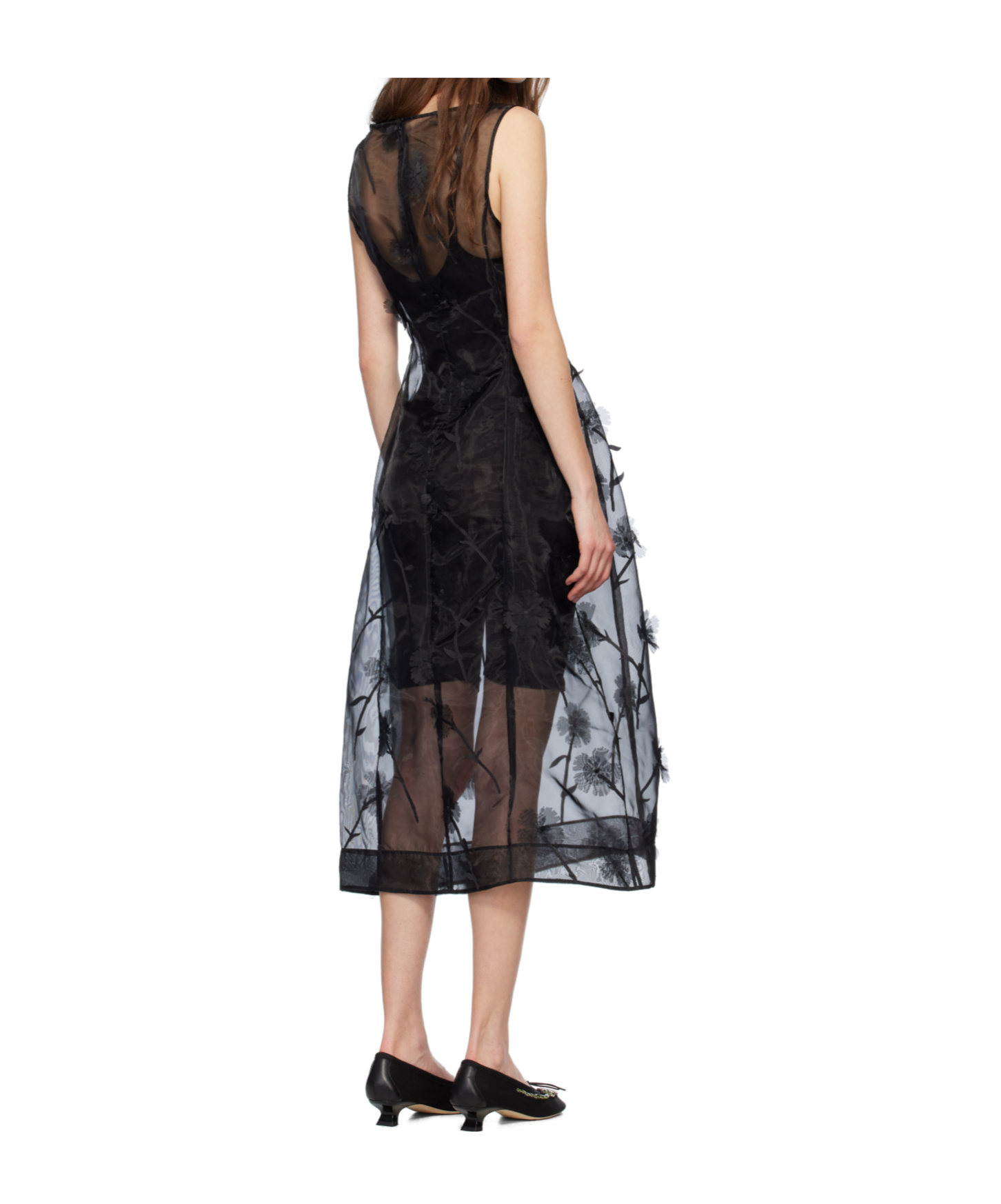 Simone Rocha Sculpted Carnation Organza Dress In Black