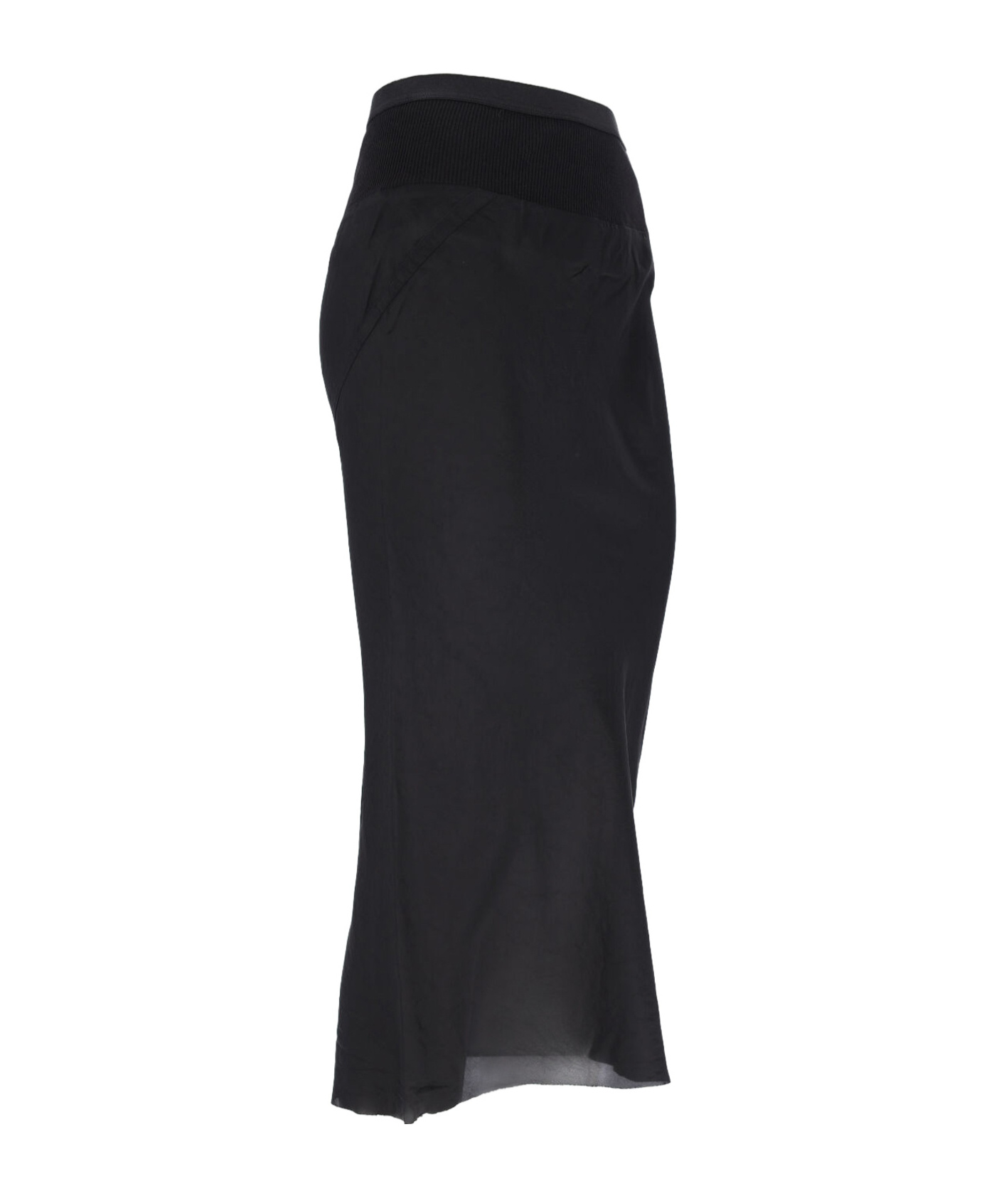 Rick Owens Asymmetric Elastic Waistband Midi Skirt In Black