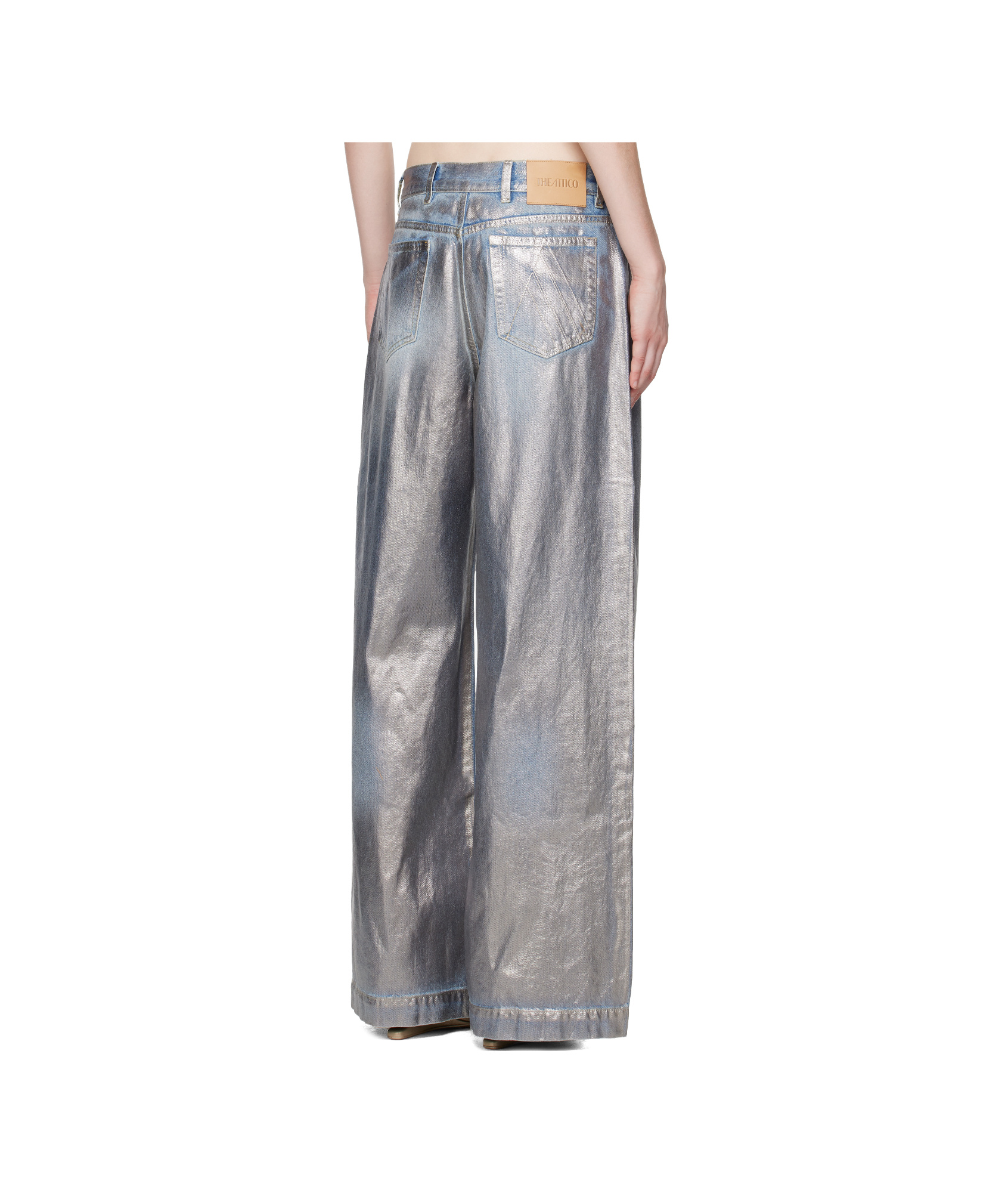Attico Coated Non-stretch Jeans In Gray