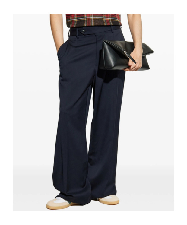 Vivienne Westwood Navy Wide-leg Trousers With Tailored Waistband And Button Detail In Black