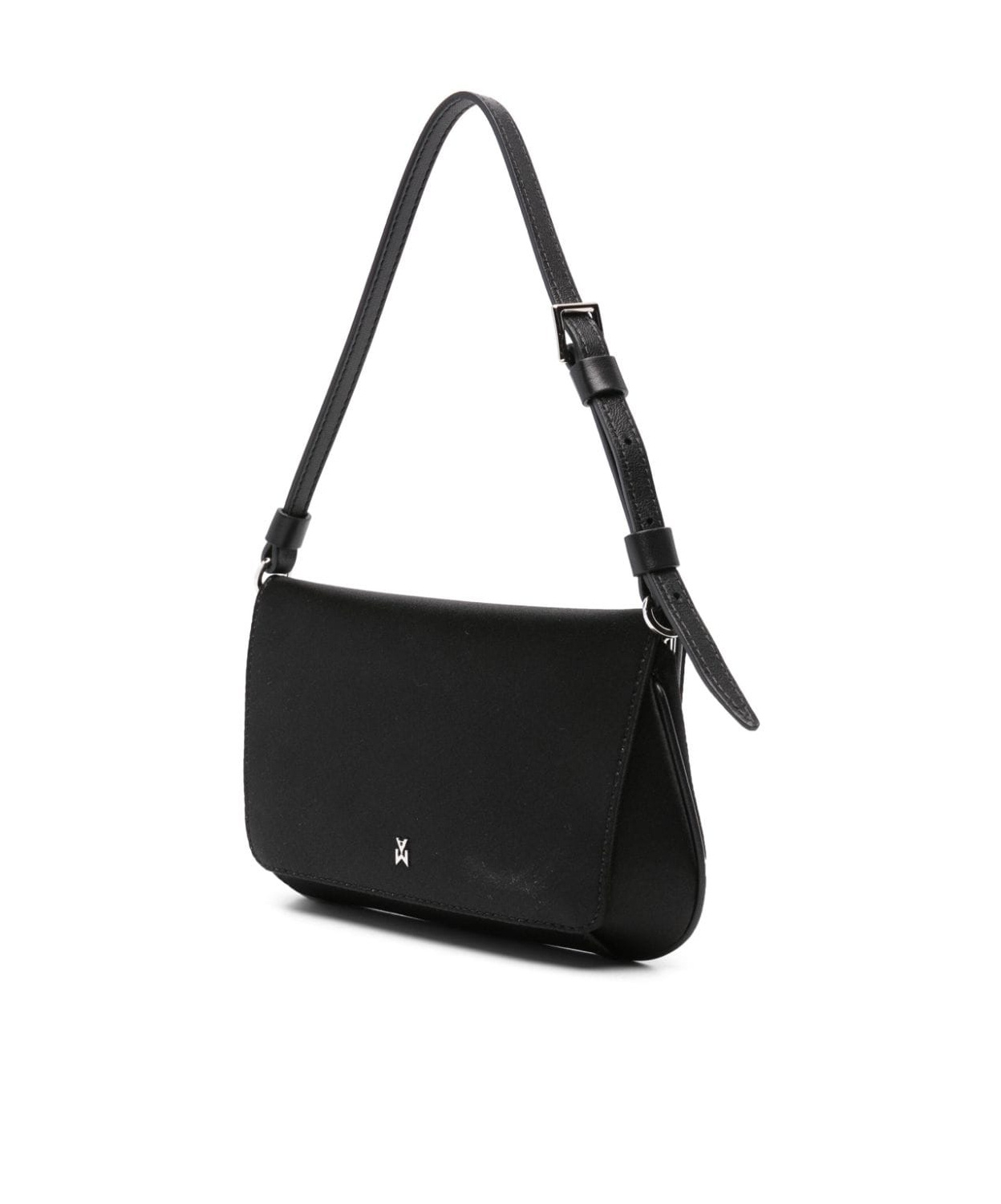 Amina Muaddi Leather Handbag With Curved Base And Reptile Motif Embossing In Black