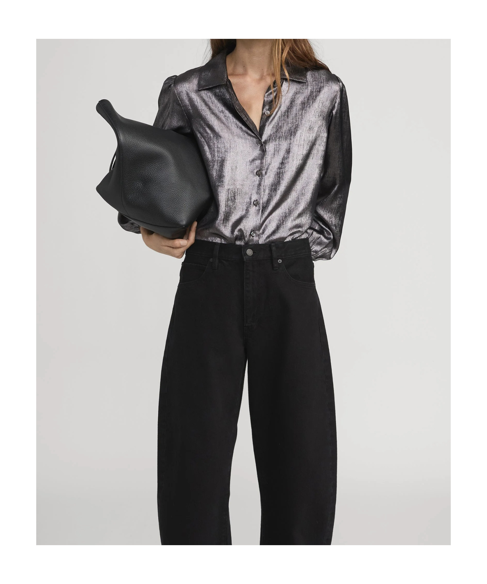 Frame The Shiny Staple Blouse In Brown