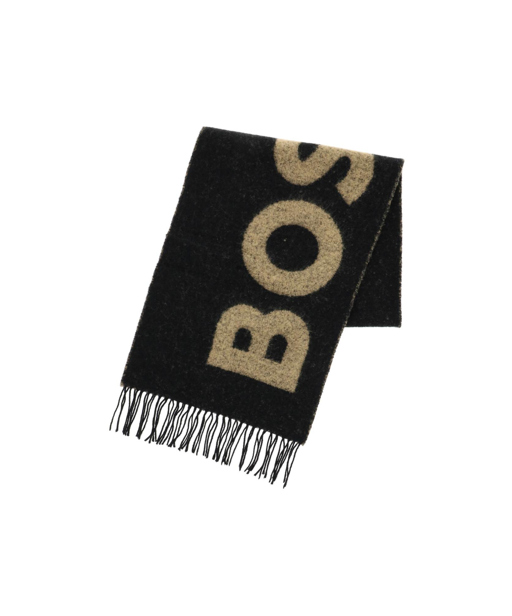 Hugo Boss Logo-intarsia Knit Scarf In Black