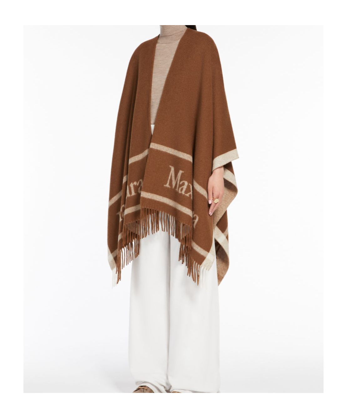 Max Mara Hilde Fringe Wool Cape In Brown