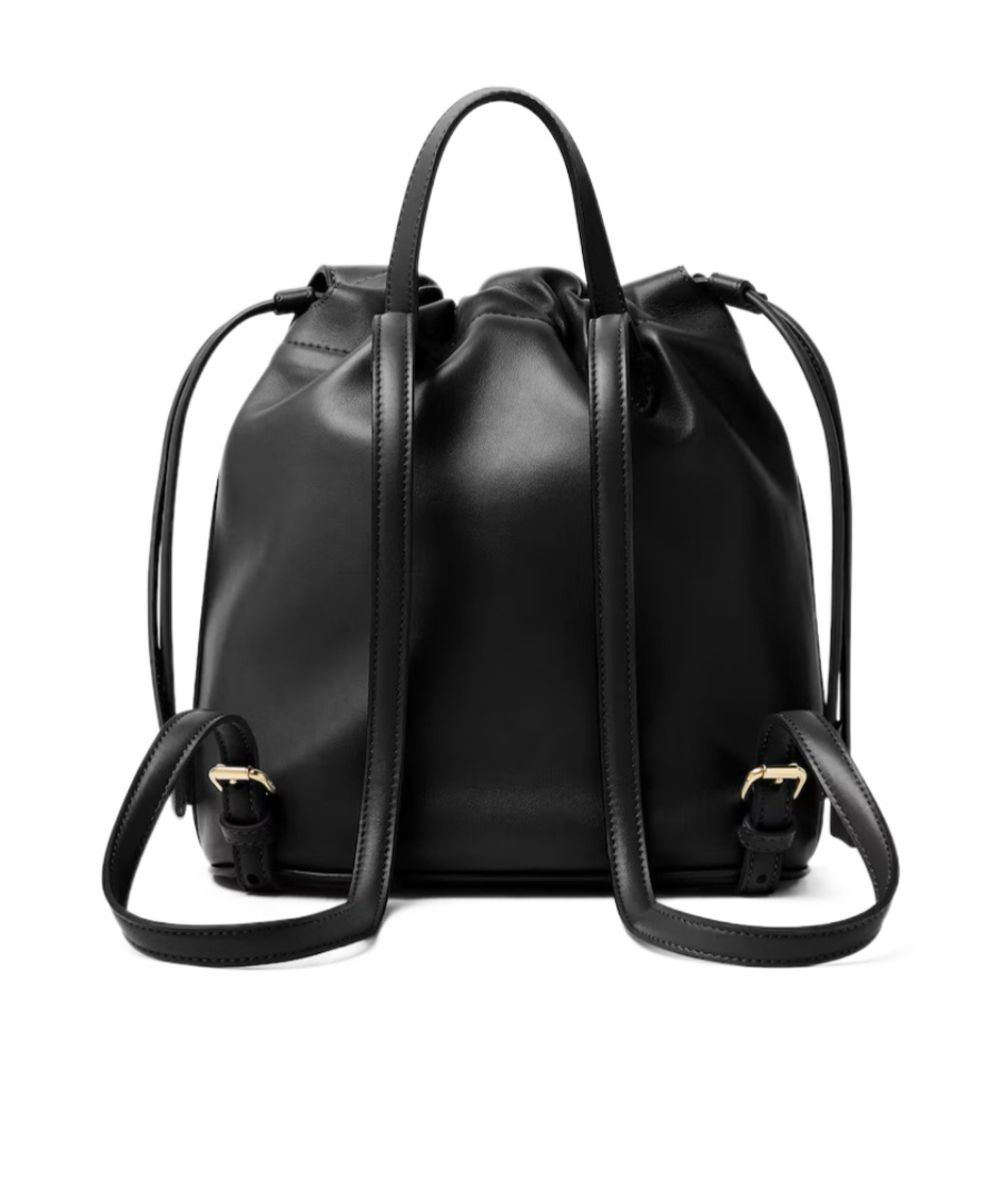 Fendi Women Black Backpack With Ff Plaque Closure On The Front In Patent Leather Woman In Black