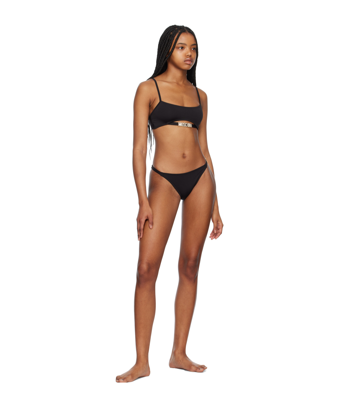 Moschino Logo Bikini Swimsuit In Brown