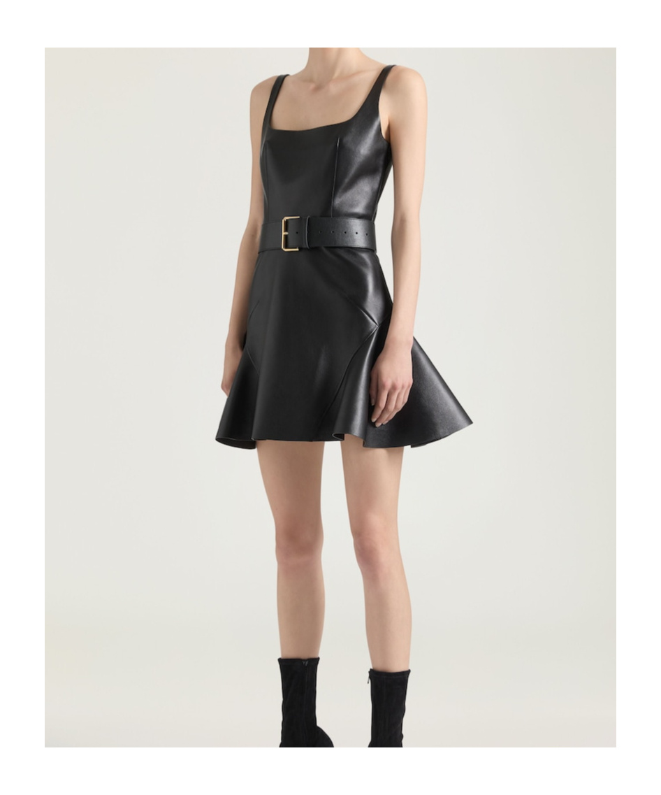 Givenchy Womens Fluted Sleeveless Leather Mini Dress Black