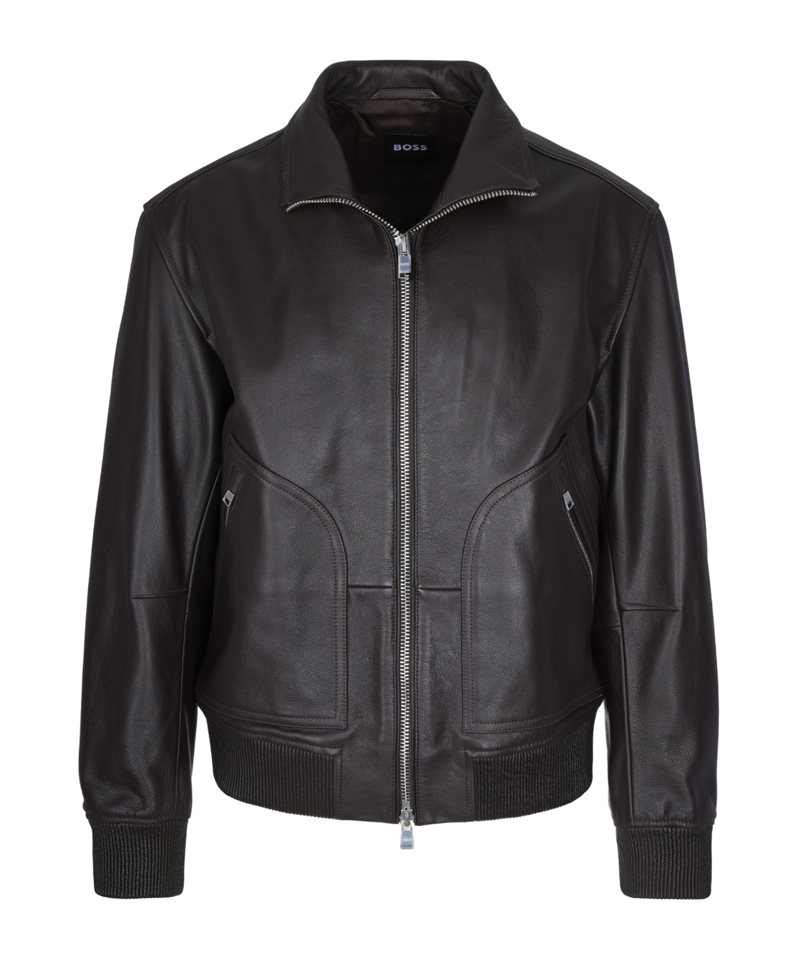 Hugo Boss Giubbino In Nappa Con Zip Doppia Dark Brown In Black