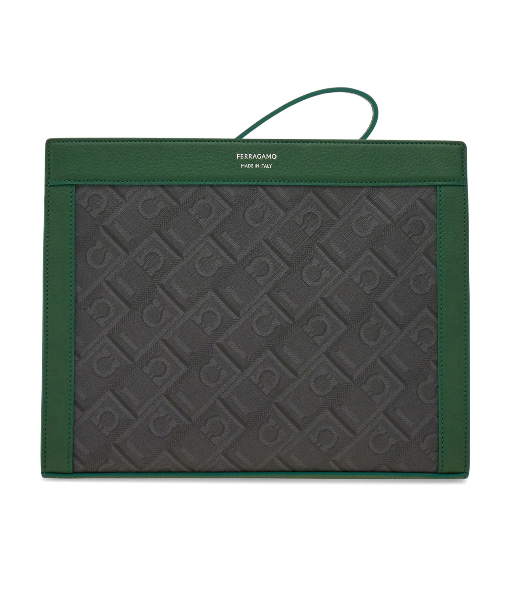 FERRAGAMO FERRAGAMO MONOGRAM ZIPPED CLUTCH BAG 