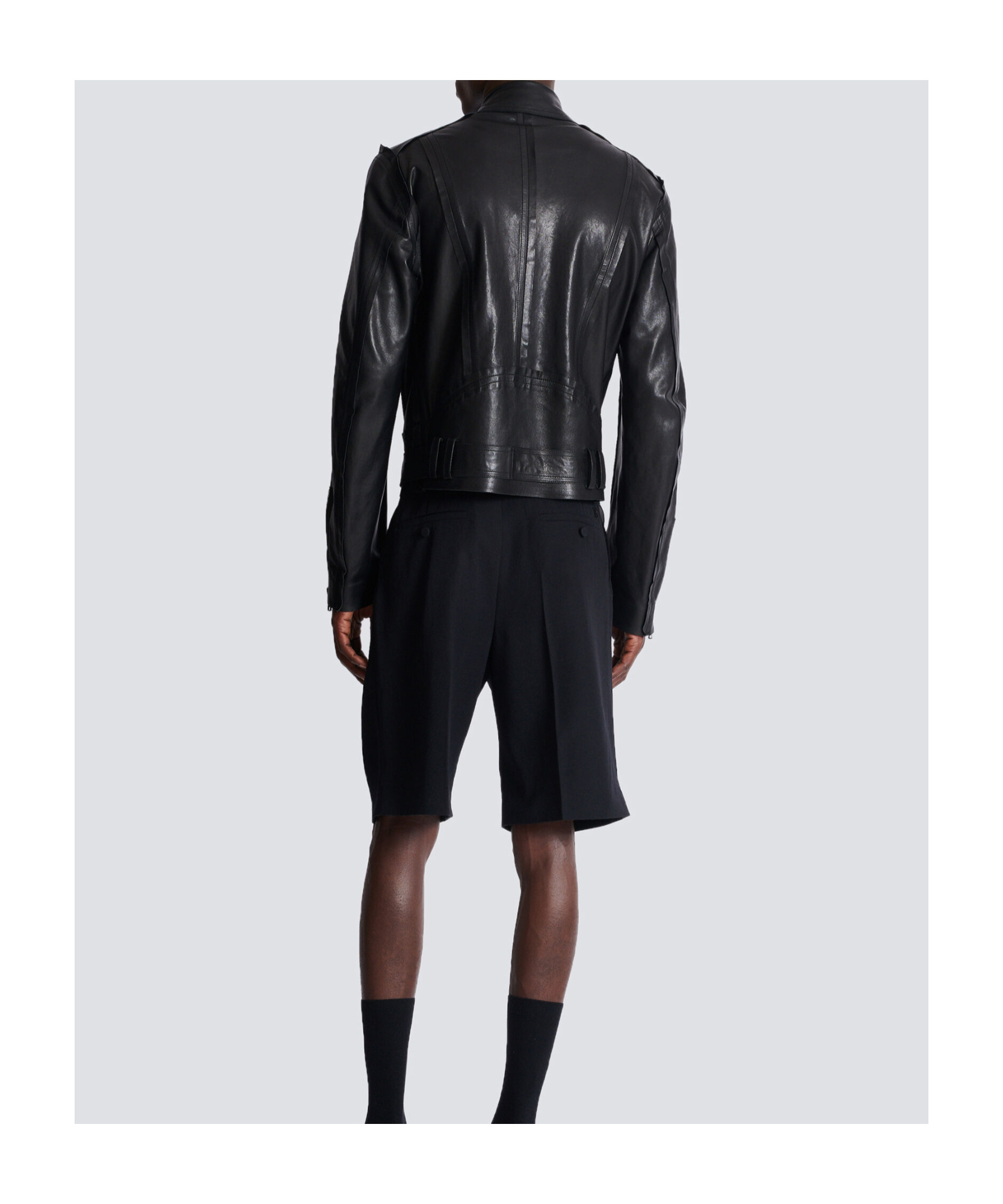 Balmain Lightweight Lambskin Leather Biker Jacket In Black