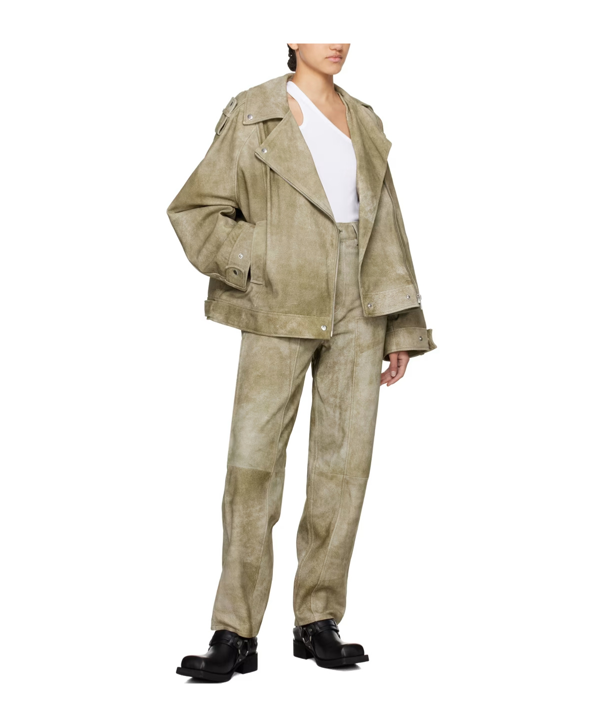 Remain Birger Christensen Relaxed-fit Leather Casual Pants In Green