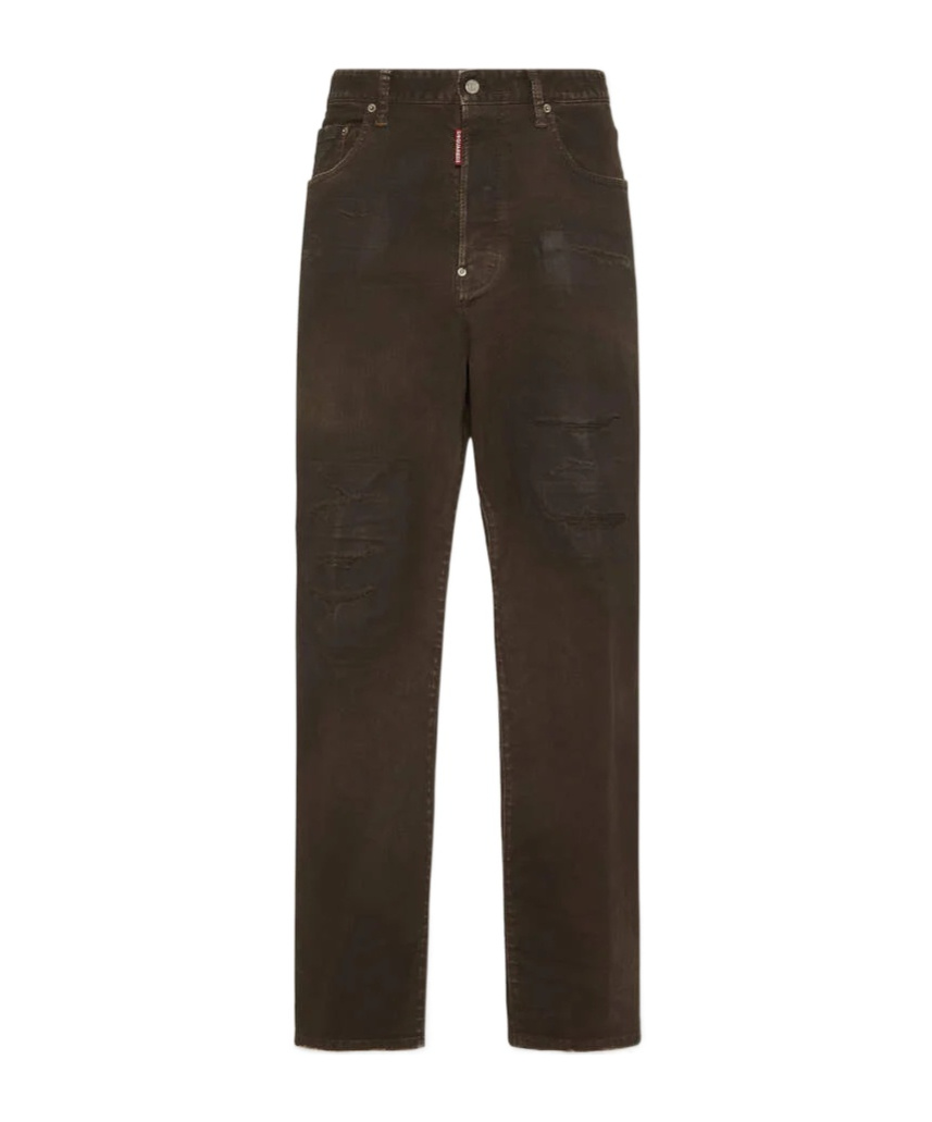 Dsquared2 Bull Leatherette Wash Loose Jeans In Brown