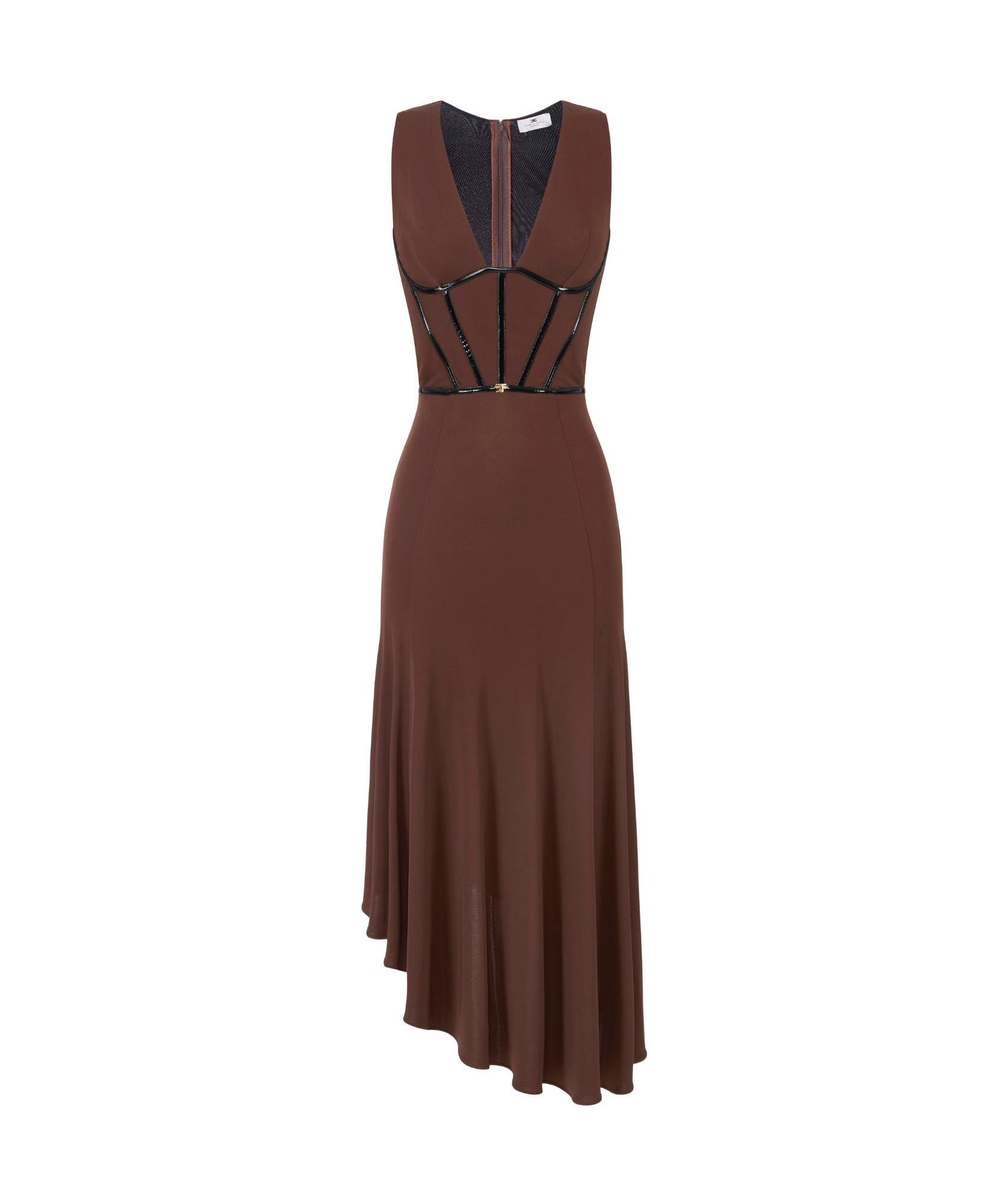 Elisabetta Franchi V-neck Asymmetric Midi Dress In Brown