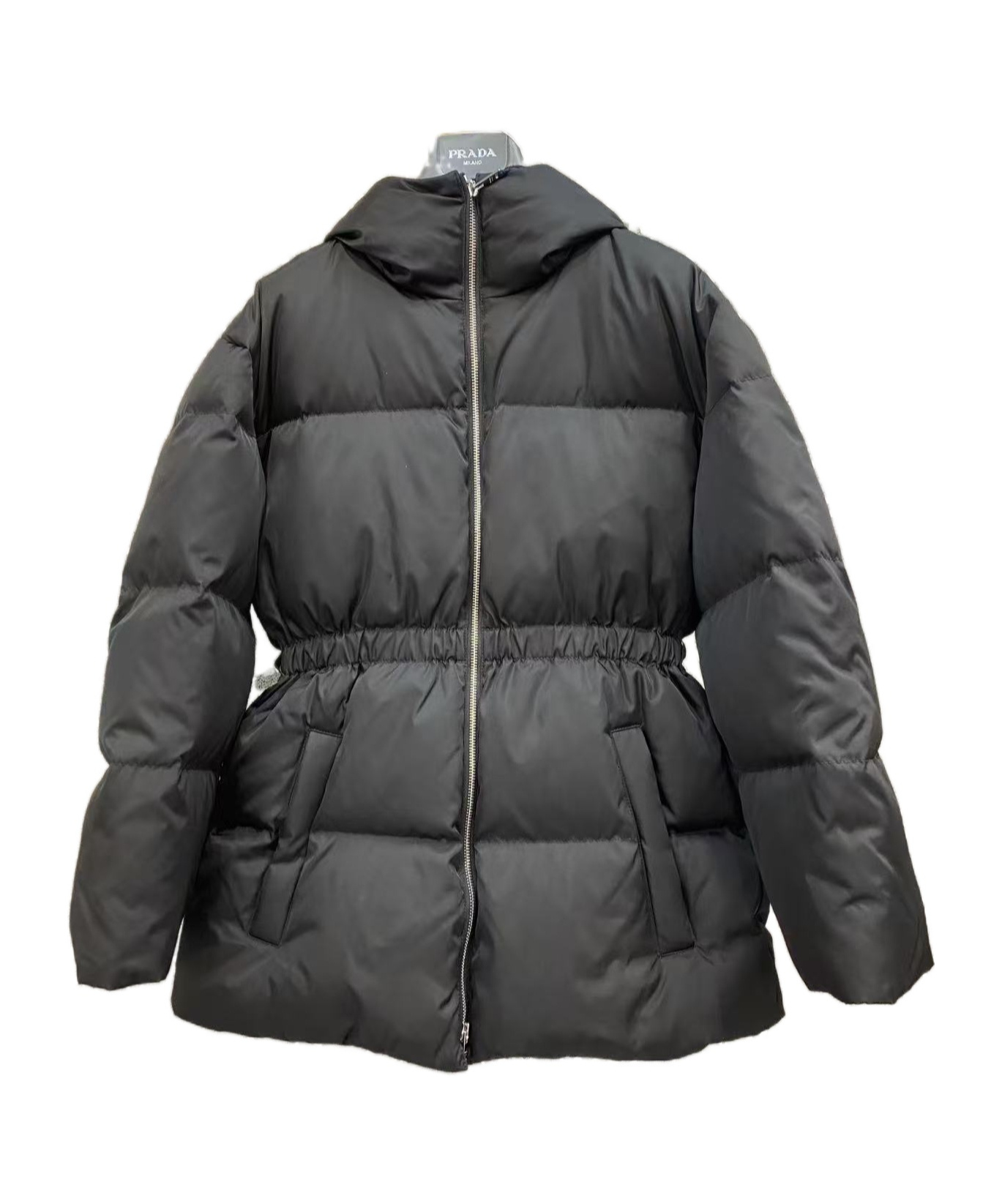 Prada Long-sleeved Hooded Cotton Coat In Black