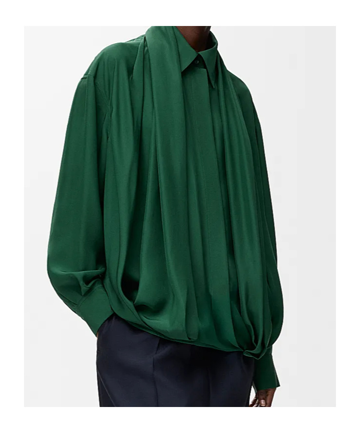 Loewe Draped Silk Blouse In Green