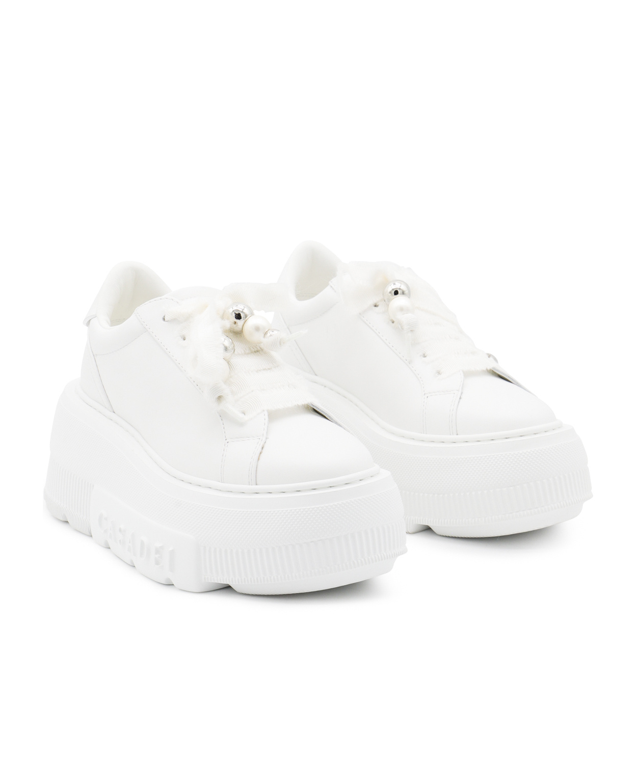 Casadei Nexus Net Salento Leather Platform Sneakers In White